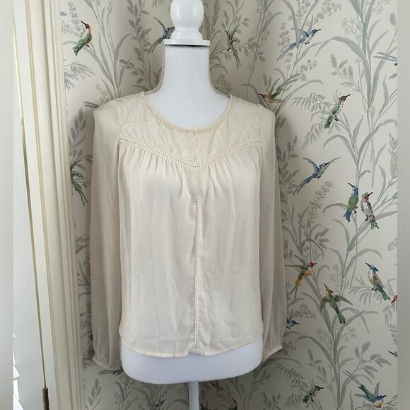 H&M cream color with lace women’s boho blouse size 4 sheer - Picture 1 of 5